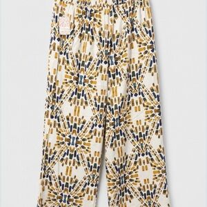 Free People Cream Wide Leg Pants with Mustard & Navy Geo Print